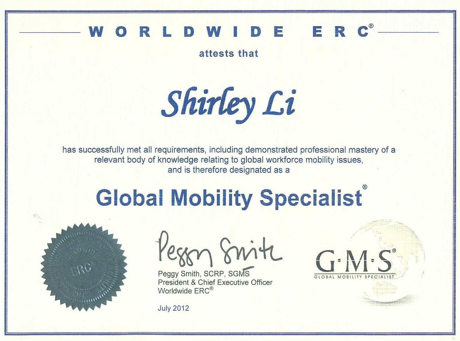 Certificate shirley